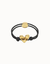 Blak Elastic Thread 18K Gold Plated Bracelet With Heart