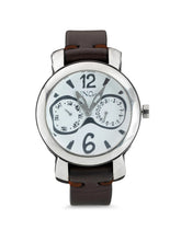 Sterling Silver-Plated Leather And Metal Watch For Men