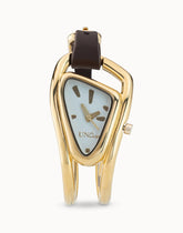 Golden Alloy Watch With Leather Strap