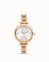 18K Gold Plated Metal Alloy Watch With Metal Strap, White Interior Rounded Face