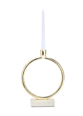 Gold Circular Taper Candle Holder on Marble Base - 11.75"H