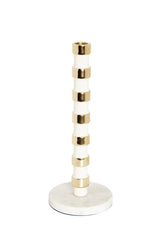 White and Gold Taper Candle Holder on Marble Base - 12"H