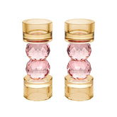 Set of 2 Candle Holders with Pink Ball Detail - Amber