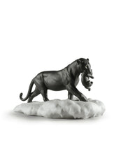 Black Panther With Cub Figurine