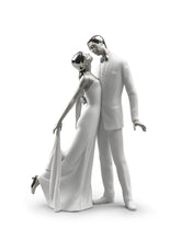 Happy Anniversary Couple Figurine, Silver Luster