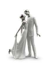 Happy Anniversary Couple Figurine, Silver Luster