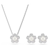 Ariana Grande x Swarovski set Crystal pearl, Round cut, Flower, White, Rhodium plated