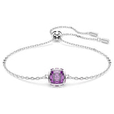 Birthstone bracelet Square cut, February, Purple, Rhodium plated