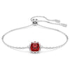 Birthstone bracelet Square cut, January, Red, Rhodium plated