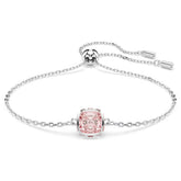 Birthstone bracelet Square cut, June, Pink, Rhodium plated