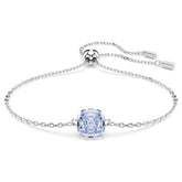 Birthstone bracelet Square cut, March, Blue, Rhodium plated