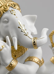 Bansuri Ganesha Figurine, Golden Luster