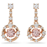 Constella drop earrings Round cut, Dancing stone, Pink, Rose gold-tone plated
