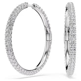 Dextera hoop earrings Round cut, White, Rhodium plated