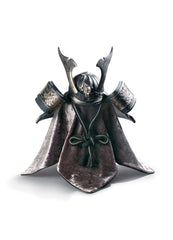 Dragon Samurai Helmet Figurine, Silver Luster