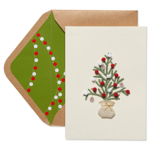 Christmas Tree with Pom Poms Christmas Greeting Card