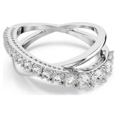 Hyperbola ring Mixed cuts, White, Silver-tone finish