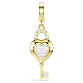 Idyllia charm Mixed cuts, Heart with key, White, Gold-tone plated