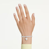 Idyllia charm Mixed cuts, Pearl-colored coating, Heart, White, Rhodium plated