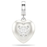 Idyllia charm Mixed cuts, Pearl-colored coating, Heart, White, Rhodium plated