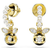 Idyllia drop earrings Crystal pearl, Mixed cuts, Bee, Multicolored, Gold-tone plated