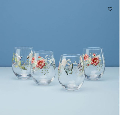 Butterfly Meadow Stemless Wine Glasses Set Of 4
