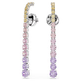 Matrix drop earrings Gradient of round cuts, Multicolored, Rhodium plated