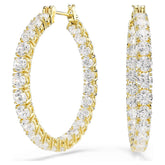 Matrix hoop earrings Round cut, White, Gold-tone plated
