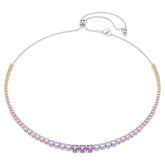 Matrix necklace Gradient of round cuts, Multicolored, Rhodium plated