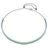 Matrix necklace Gradient of round cuts, Multicolored, Ruthenium plated