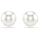 Matrix stud earrings Crystal pearl, White, Rhodium plated