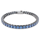 Matrix Tennis bracelet Round cut, Blue, Ruthenium plated