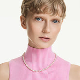 Matrix Tennis necklace Crystal pearl, Round cut, White, Gold-tone plated