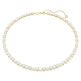 Matrix Tennis necklace Crystal pearl, Round cut, White, Gold-tone plated
