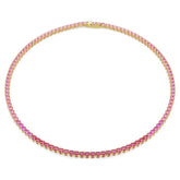Matrix Tennis necklace Round cut, Pink, Gold-tone plated