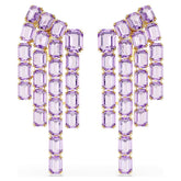 Millenia clip earrings Octagon cut, Chandelier, Purple, 18K gold plated