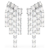 Millenia clip earrings Octagon cut, Chandelier, White, Rhodium plated