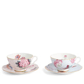 Cuckoo Pink & Blue Teacup & Saucer, Set Of 2