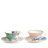 Butterfly Bloom Blue Peony & Butterfly Posy Teacup & Saucer, Set Of 2