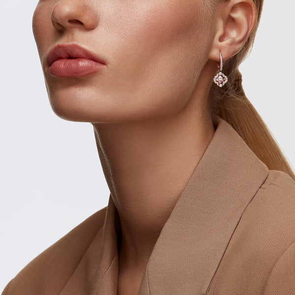 Swarovski Sparkling Dance Clover Pierced Earrings; Pink; Rose-Gold