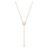 Symbolica Y necklace Crystal pearl, Pavé, Horse shoe, White, Rose gold-tone plated