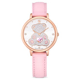 Teddy watch Swiss Made, Leather strap, Pink, Rose gold-tone finish