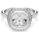 Una Angelic halo ring Cushion cut, White, Rhodium plated