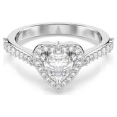 Una Angelic motif ring Mixed cuts, Heart, White, Rhodium plated