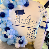 Elegant Graduate Backdrop in Blue & White