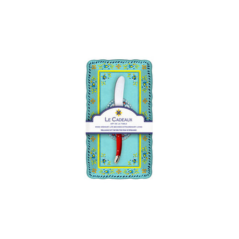 Le Cadeaux Madrid Turquoise Butter Dish and Spreader Gift Set - 20% OFF
