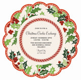 Christmas Holly Round Die-Cut Personalized Invitations (Set of 50)