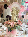 Guardian Angel Statuary Centerpiece in Glittered Floral Wreath w/ Embellished Planter