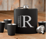Perfectly Personalized Black Flask Set - Flask & 4 Shot Glasses Gift Box Set