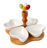 Debora Carlucci 4 Section White Porcelain and Bamboo Base Serving Dish